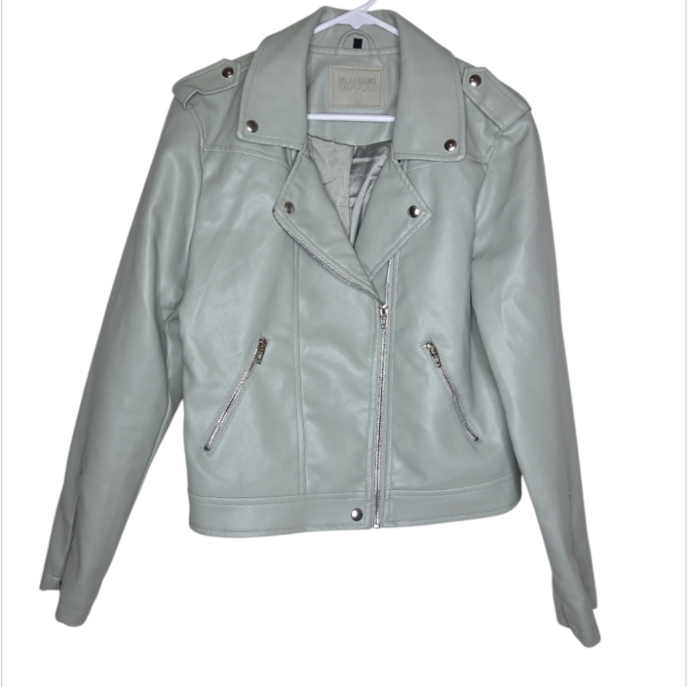 Blank NYC Faux Leather Sage Green Moto Jacket Size L